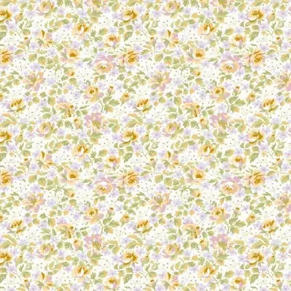 Cream Packed Floral Cotton 43"/44" Fabric Per Yard - Prismatic Fiber Arts