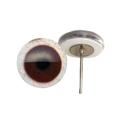 Dark Brown Human with Whites Glass Eyes on Wire Pin Posts