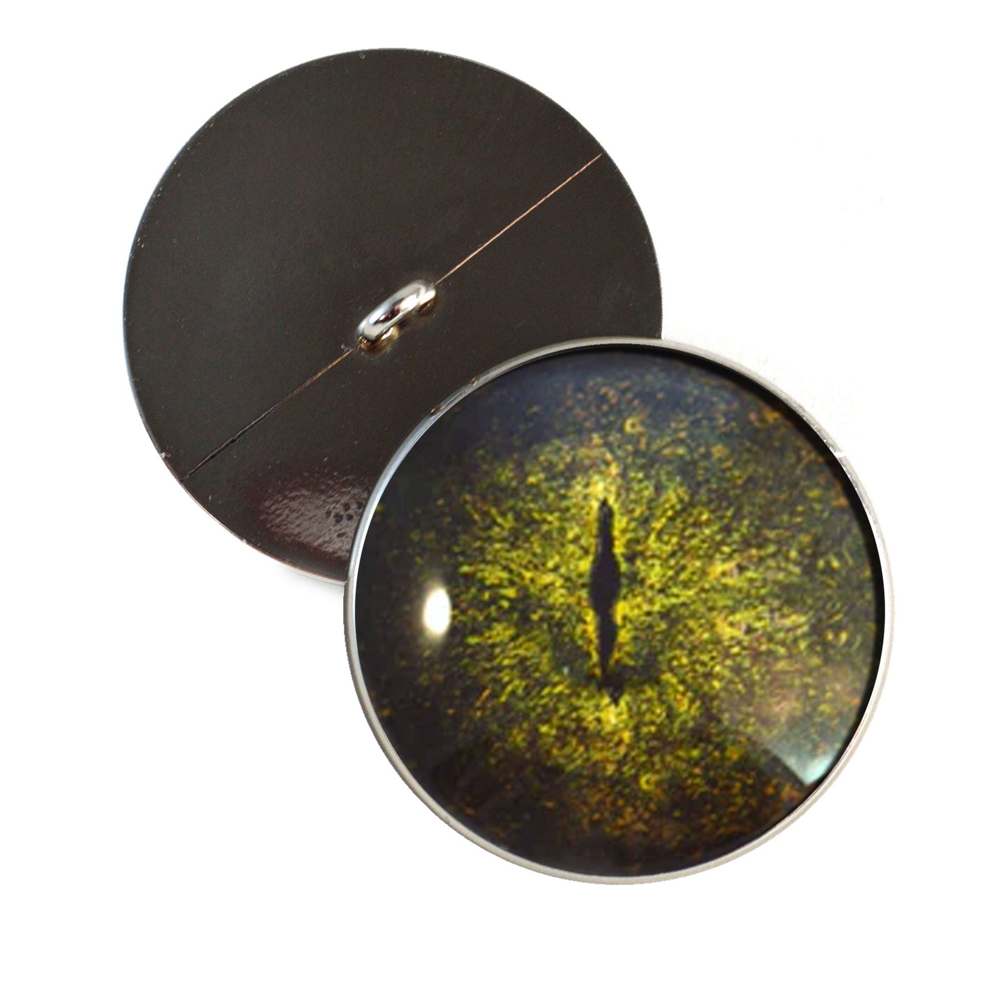 Dark Green Crocodile Gharial Sew-On Button Glass Eyes - Prismatic Fiber Arts