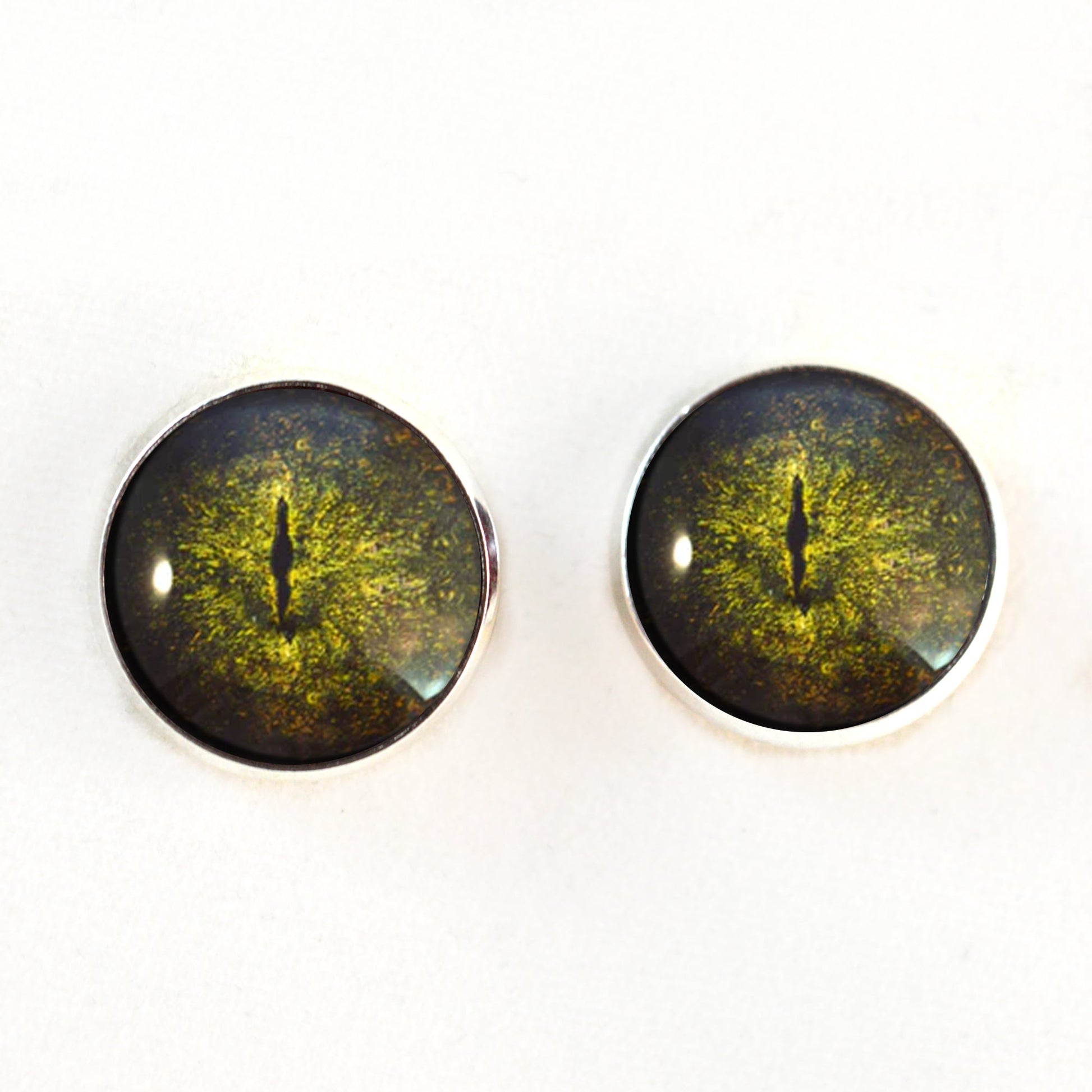 Dark Green Crocodile Gharial Sew-On Button Glass Eyes - Prismatic Fiber Arts