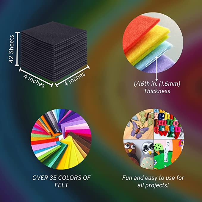 FabricLA Acrylic Felt Craft Sheet Packs – Dark Gray | Soft 100% Acrylic Felt Sheets for DIY & Crafts - Prismatic Fiber Arts