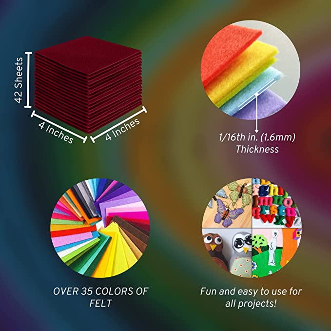 FabricLA Acrylic Felt Craft Sheet Packs – Dark Red | Soft 100% Acrylic Felt Sheets for DIY & Crafts - Prismatic Fiber Arts
