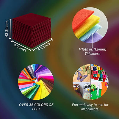 FabricLA Acrylic Felt Craft Sheet Packs – Dark Red | Soft 100% Acrylic Felt Sheets for DIY & Crafts - Prismatic Fiber Arts