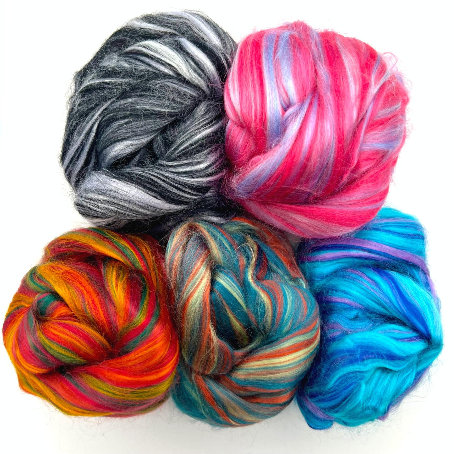 Dyed Multi-Color Bamboo Fiber Top | 5 Uber Soft, Luxurious Blended Colors | 125 Grams, 19 Micron - Prismatic Fiber Arts
