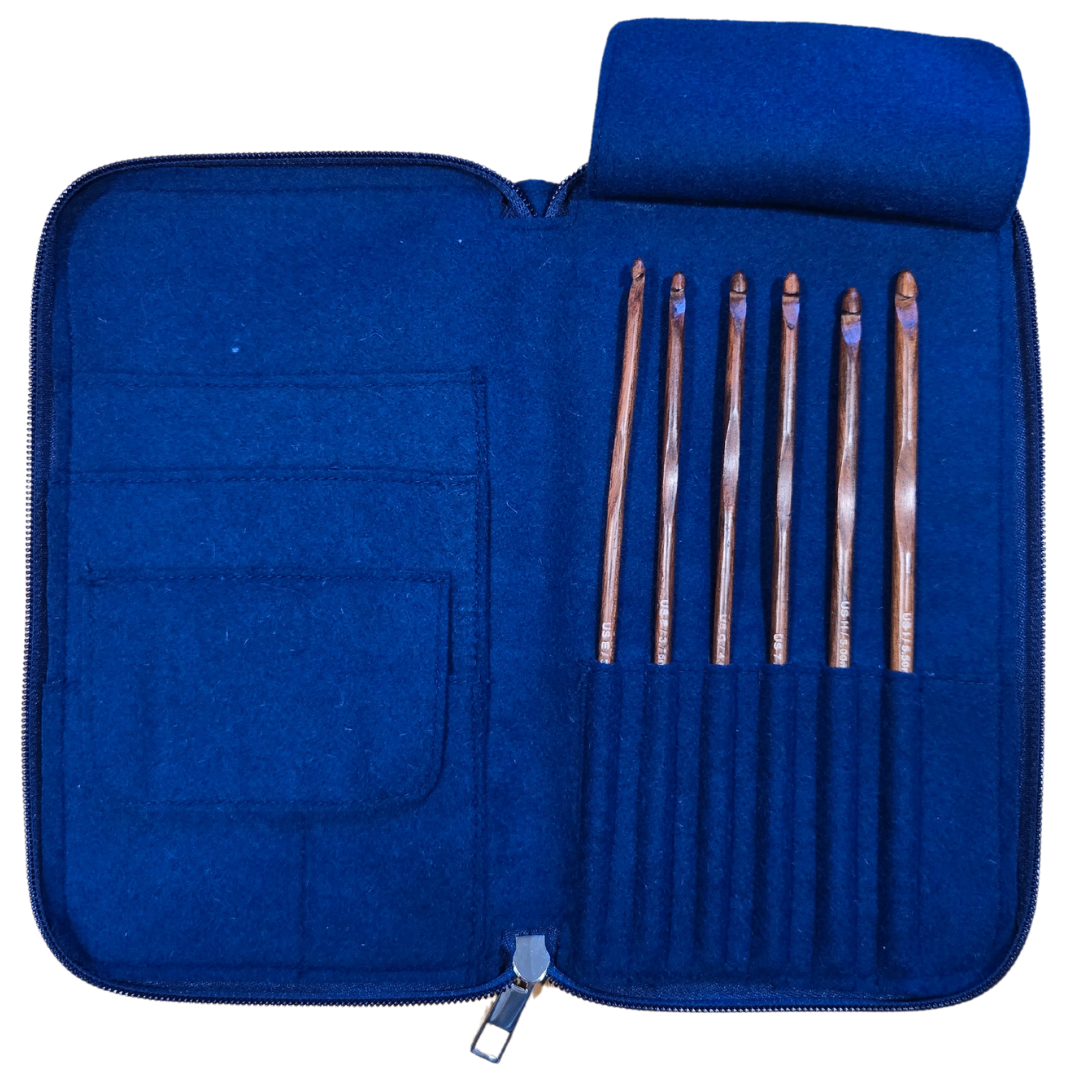 Crochet Hook Set | Rosewood | Sizes E, F, G, 7, H, I | w/custom case - Prismatic Fiber Arts