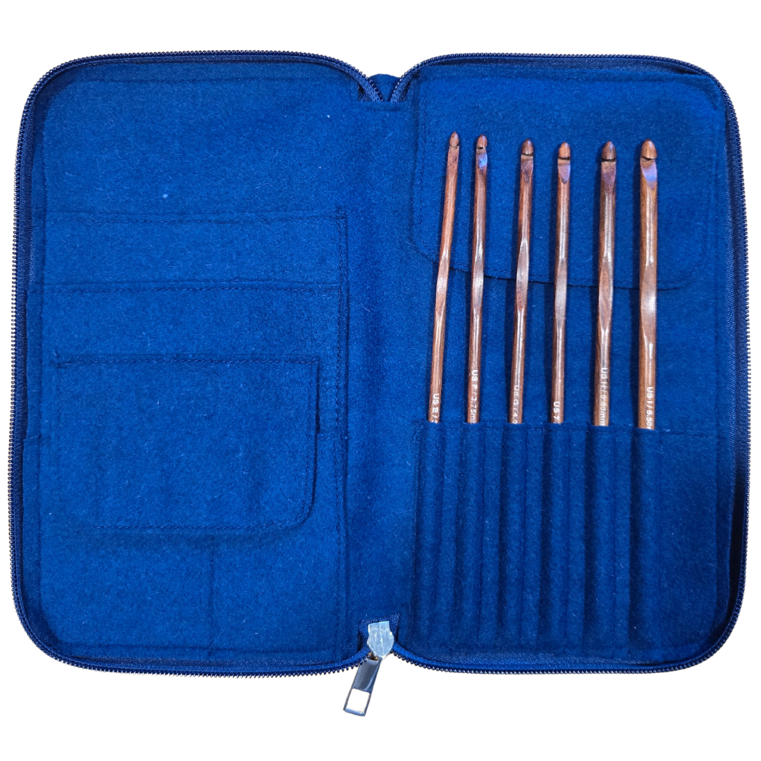 Crochet Hook Set | Rosewood | Sizes E, F, G, 7, H, I | w/custom case - Prismatic Fiber Arts