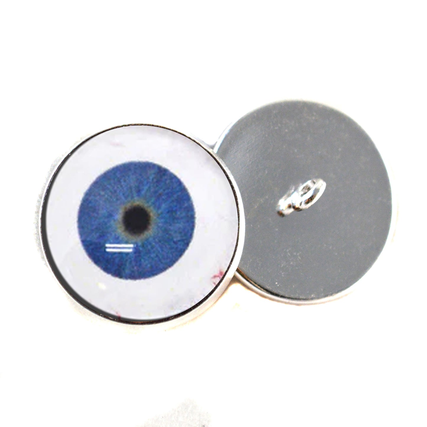 Extraterrestrial ET Blue Alien Sew-On Button Glass Eyes with Whites - Prismatic Fiber Arts