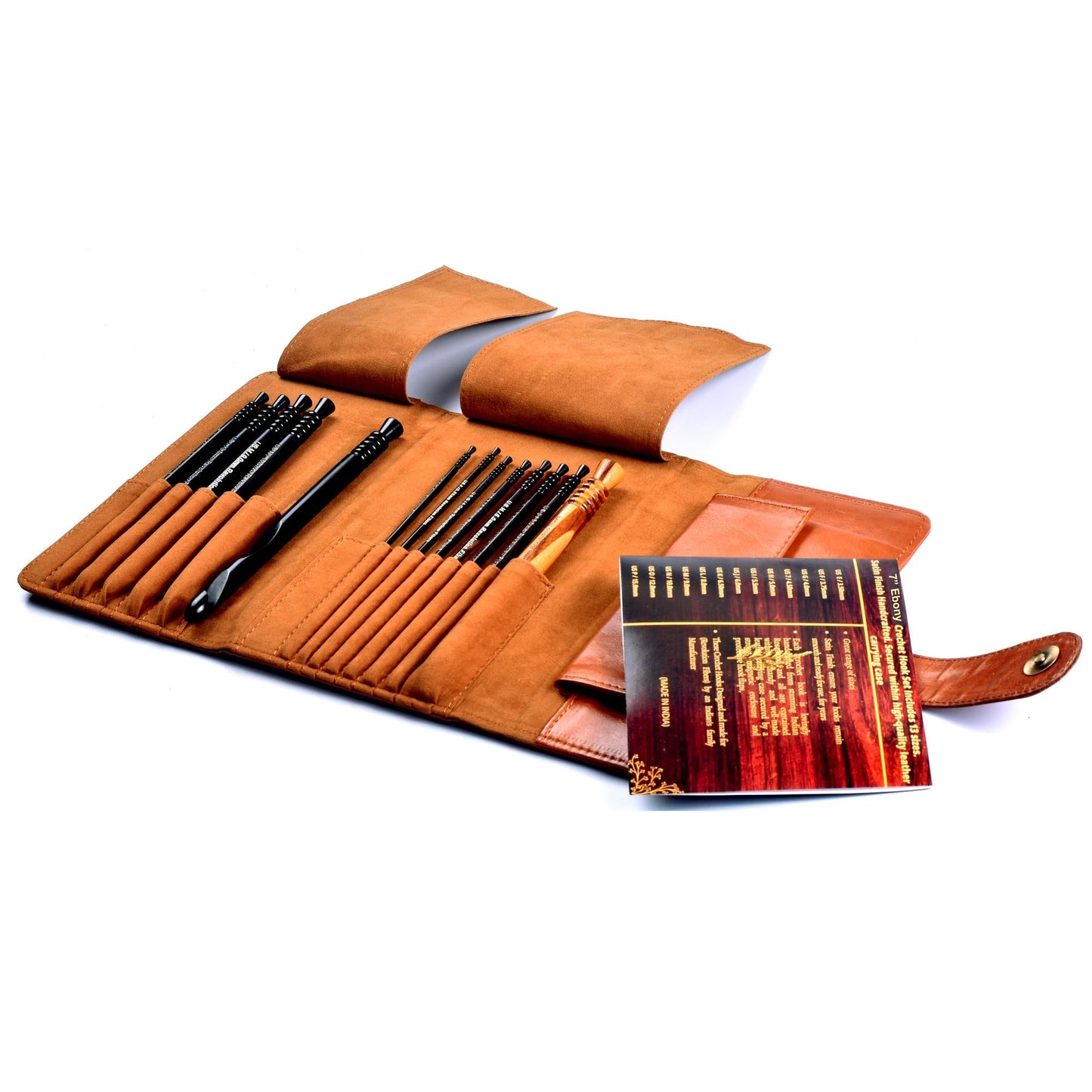 Premium Ebony Wood 7" Crochet Hooks Set with Carrying Case | 13 Crochet Hooks Size US E - P - Prismatic Fiber Arts