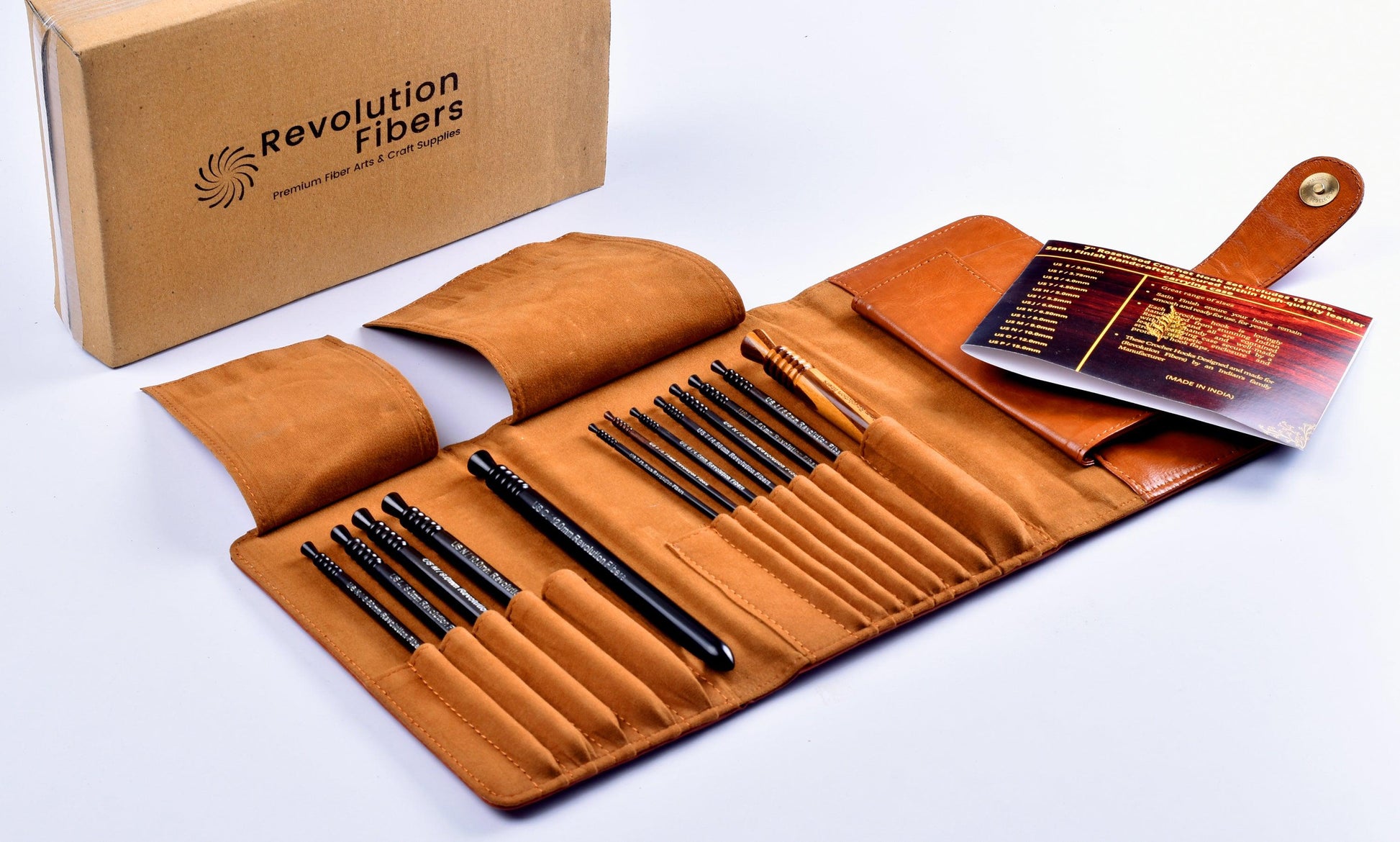 Premium Ebony Wood 7" Crochet Hooks Set with Carrying Case | 13 Crochet Hooks Size US E - P - Prismatic Fiber Arts