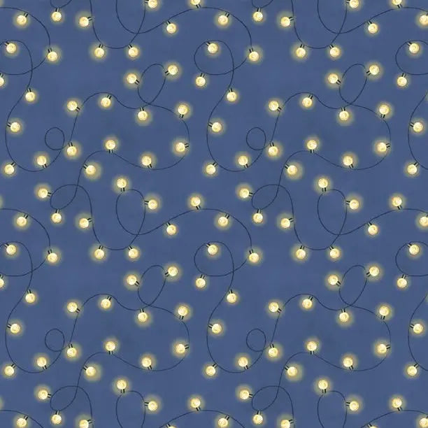 Evergreen Escape String Lights All Over Navy Cotton 44"/45" Fabric Per Yard - Prismatic Fiber Arts