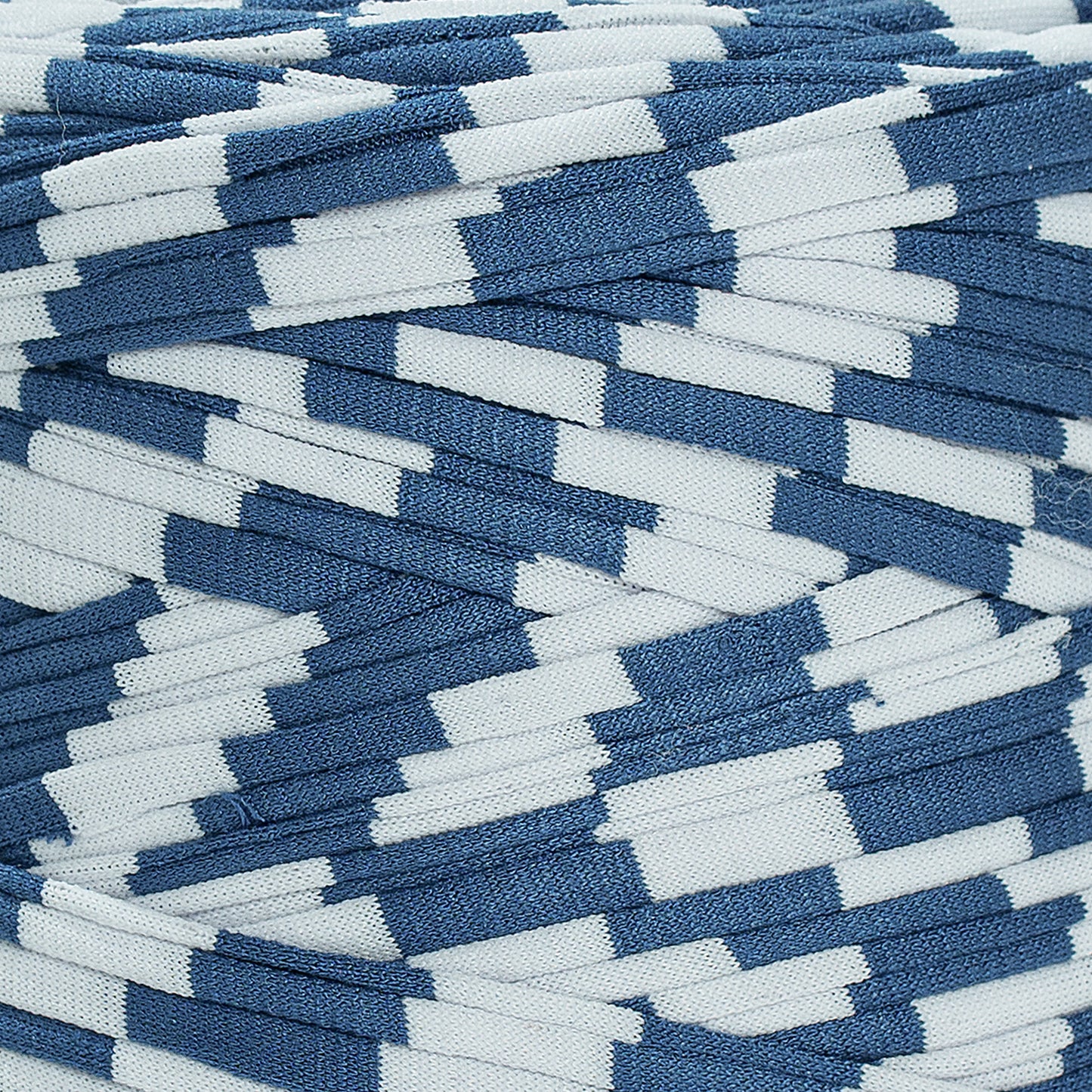 Printed Recycled T-Shirt Fabric Yarn - Geometric Blue - Prismatic Fiber Arts