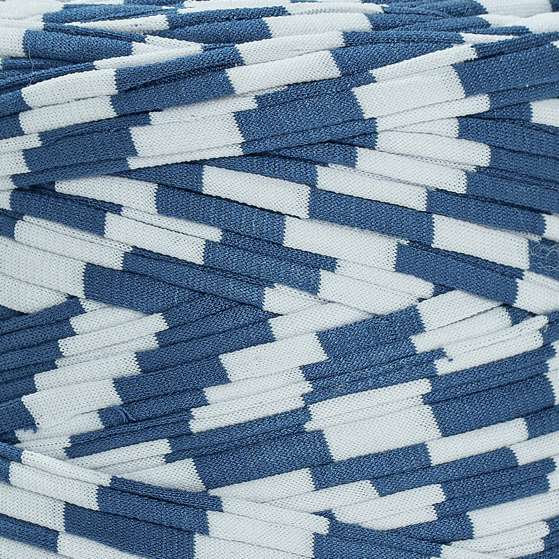 Printed Recycled T-Shirt Fabric Yarn - Geometric Blue - Prismatic Fiber Arts