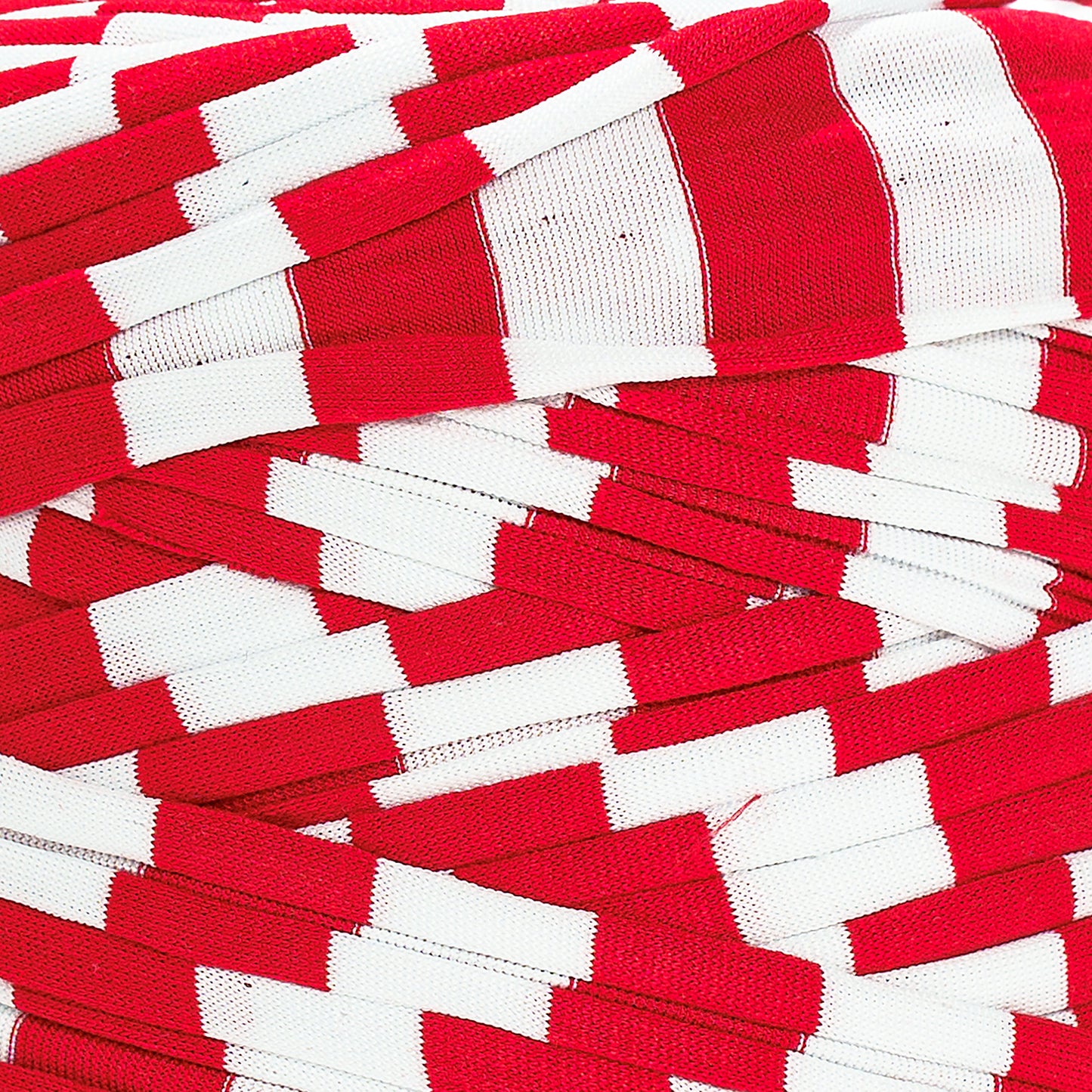 Printed Recycled T-Shirt Fabric Yarn - Geometric Red - Prismatic Fiber Arts