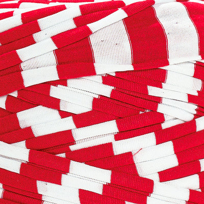 Printed Recycled T-Shirt Fabric Yarn - Geometric Red - Prismatic Fiber Arts
