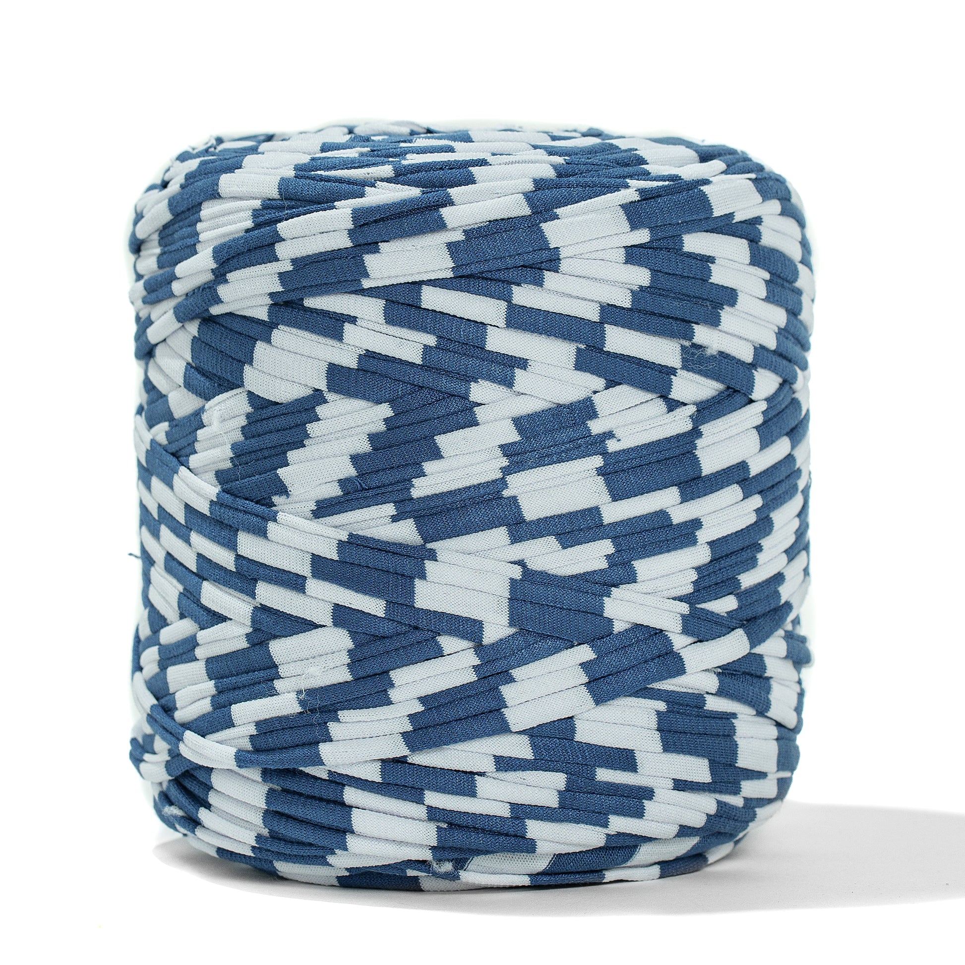 Printed Recycled T-Shirt Fabric Yarn - Geometric Blue - Prismatic Fiber Arts