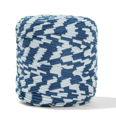 Printed Recycled T-Shirt Fabric Yarn - Geometric Blue - Prismatic Fiber Arts