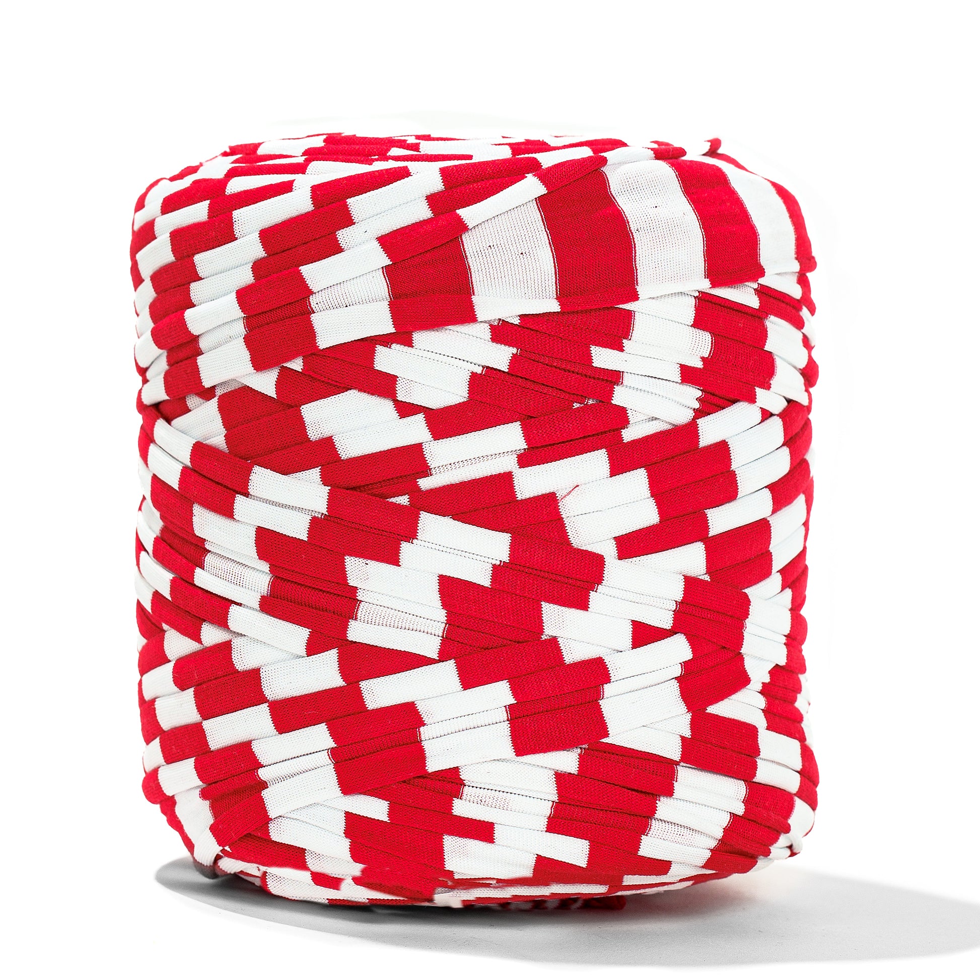 Printed Recycled T-Shirt Fabric Yarn - Geometric Red - Prismatic Fiber Arts
