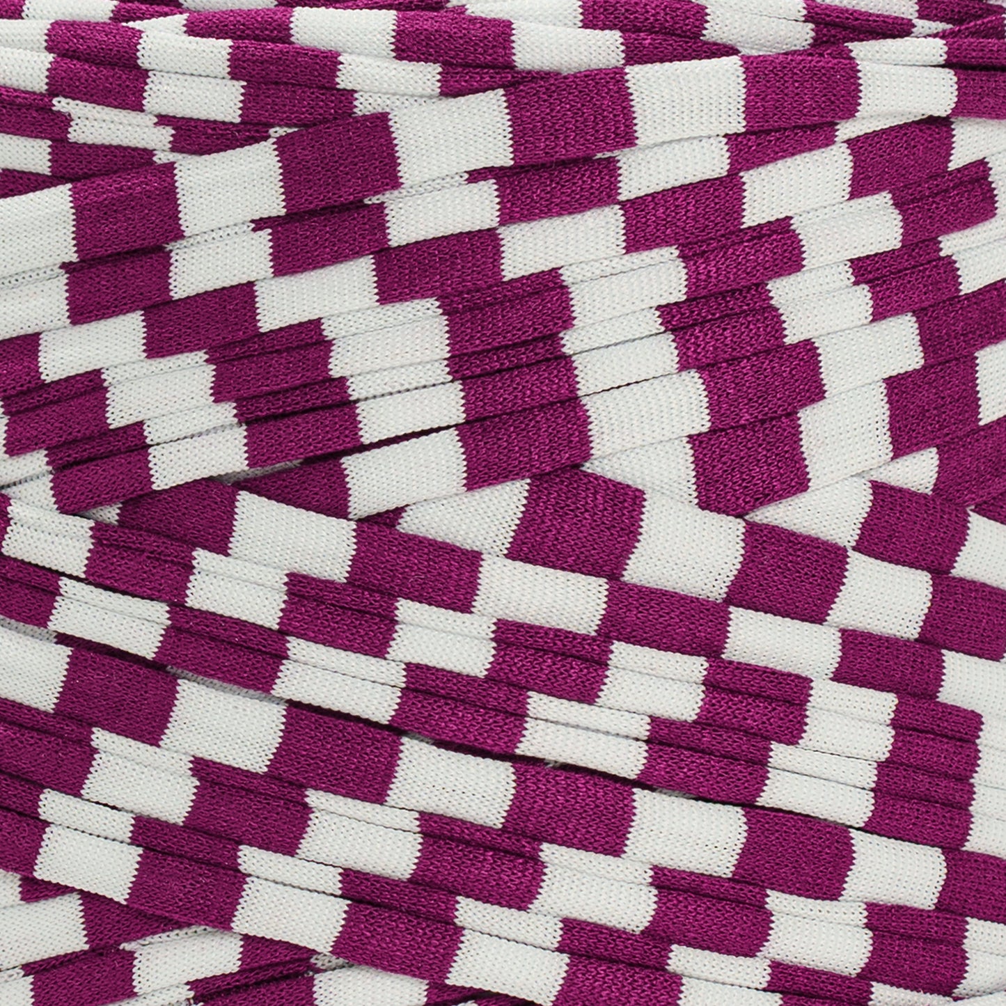 Printed Recycled T-Shirt Fabric Yarn - Geometric Purple - Prismatic Fiber Arts