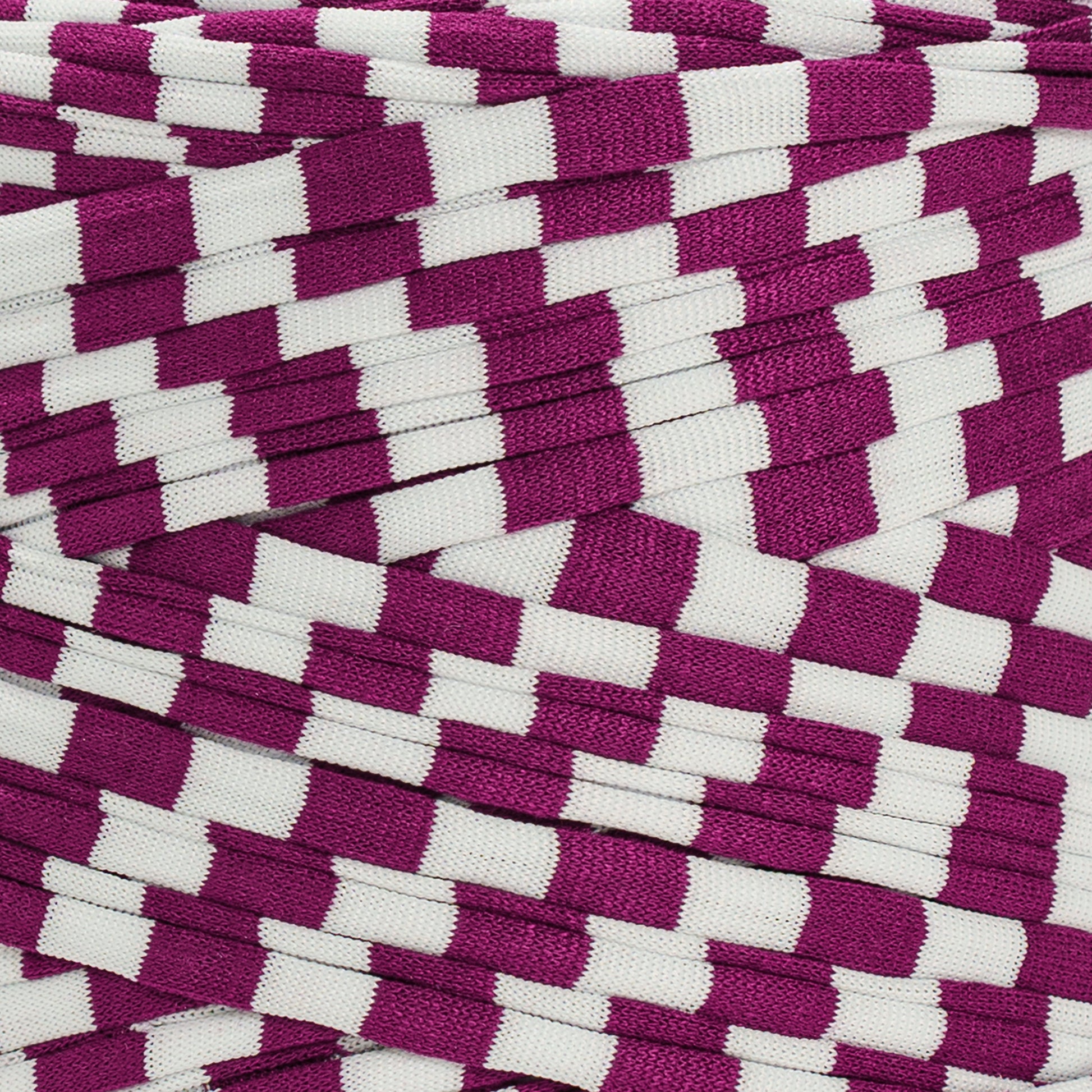 Printed Recycled T-Shirt Fabric Yarn - Geometric Purple - Prismatic Fiber Arts