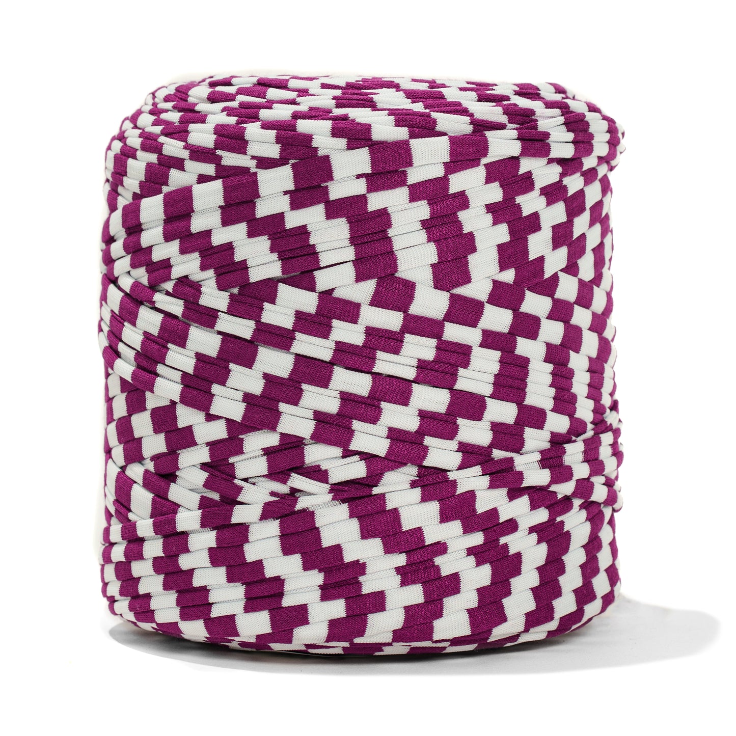 Printed Recycled T-Shirt Fabric Yarn - Geometric Purple - Prismatic Fiber Arts