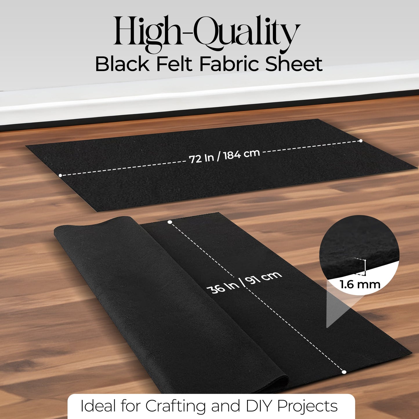 Black Acrylic Felt Fabric – 72" Wide, 1.6mm Thick | FabricLA by the Yard - Prismatic Fiber Arts
