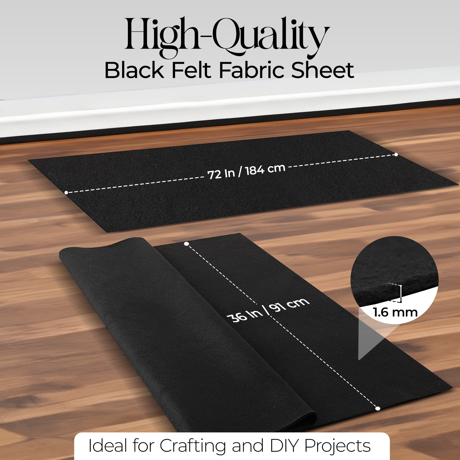 Black Acrylic Felt Fabric – 72" Wide, 1.6mm Thick | FabricLA by the Yard - Prismatic Fiber Arts