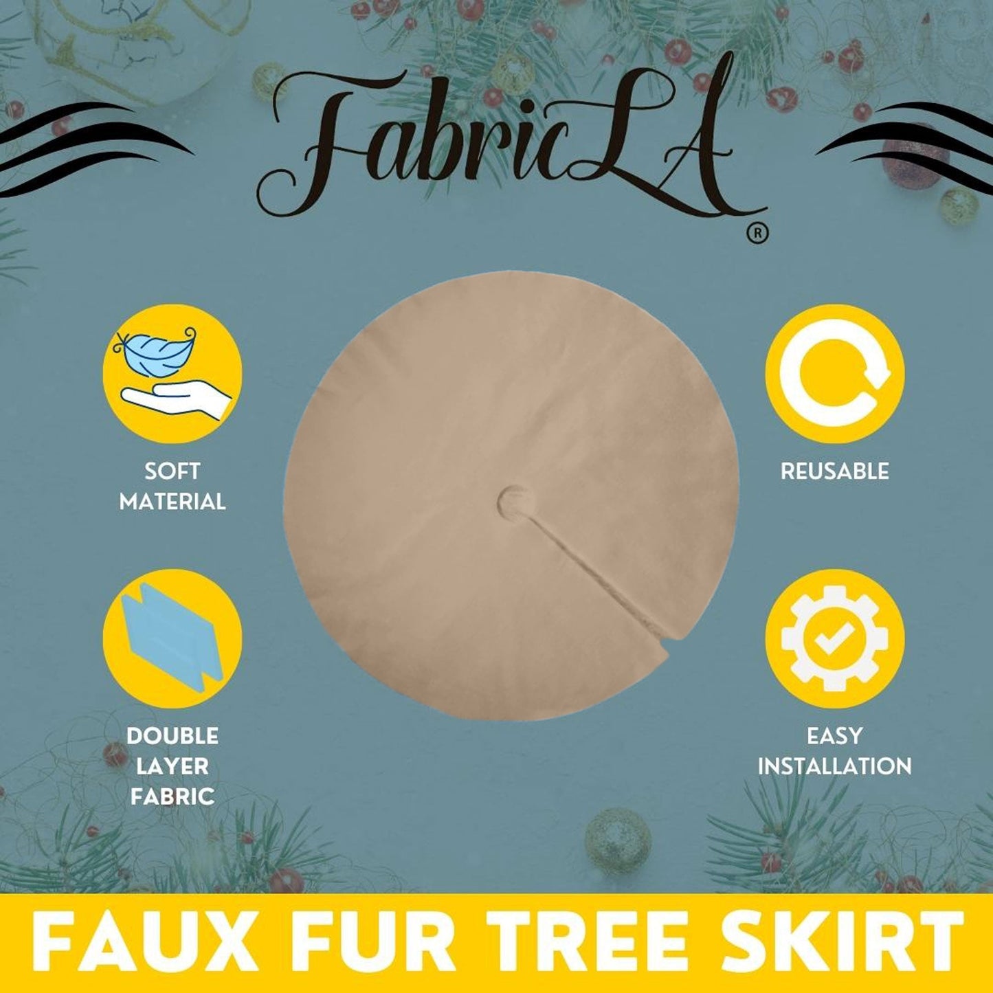 Premium Faux Fur Christmas Tree Skirt - 48 Inch | Luxurious Holiday Decorations - Prismatic Fiber Arts
