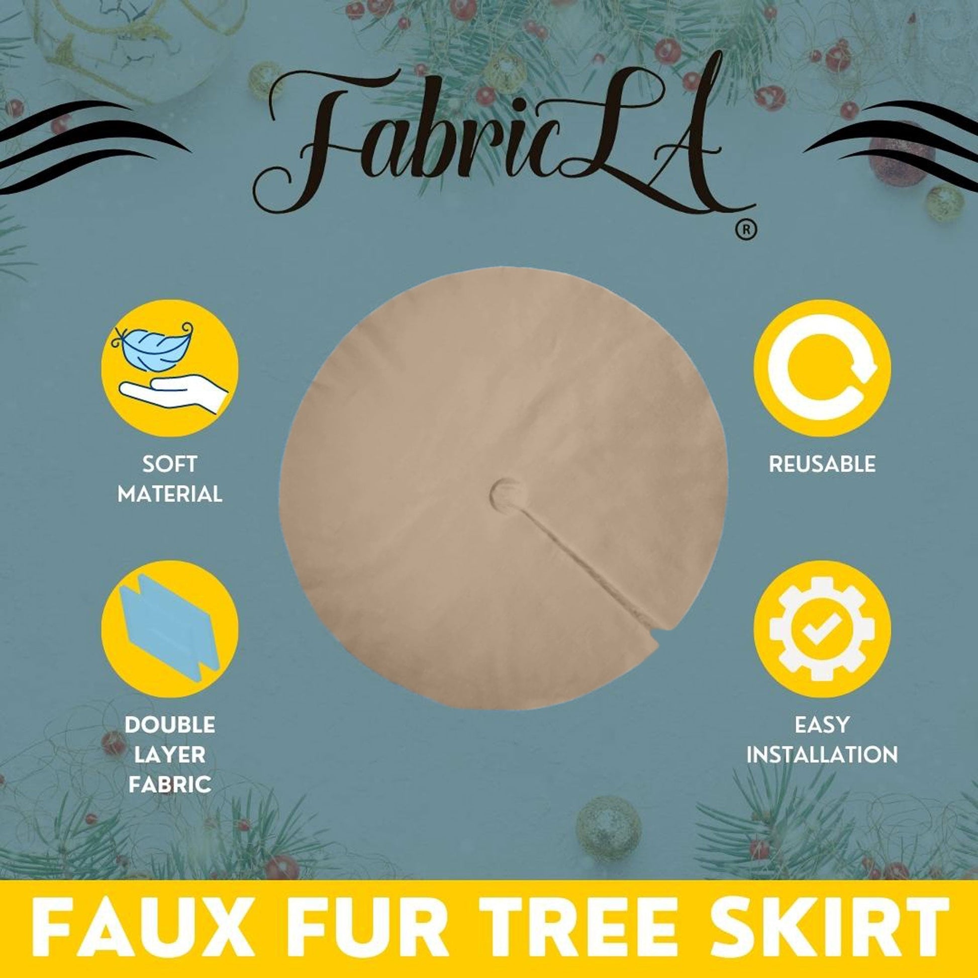 Premium Faux Fur Christmas Tree Skirt - 48 Inch | Luxurious Holiday Decorations - Prismatic Fiber Arts