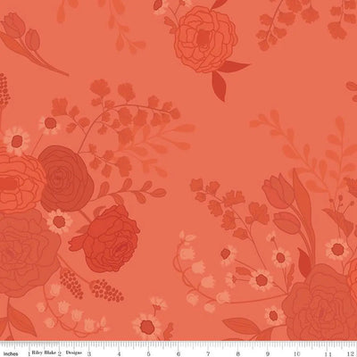 First Blooms Tonal Floral Coral Cotton Wideback Fabric per yard - Prismatic Fiber Arts