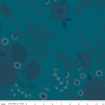First Blooms Tonal Floral Denim Cotton Wideback Fabric per yard - Prismatic Fiber Arts