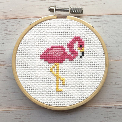 Flamingo Cross Stitch Kit - Prismatic Fiber Arts