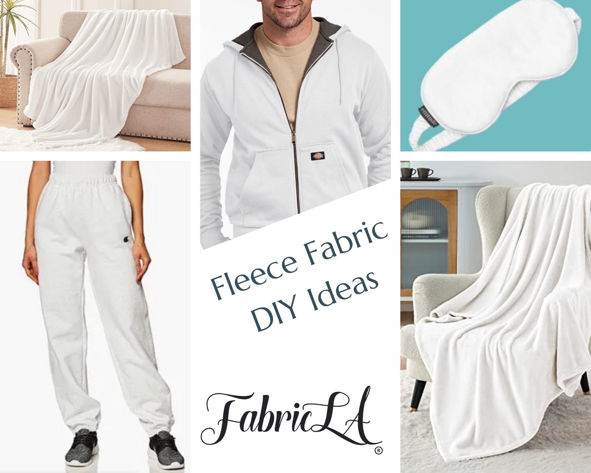 Premium White Sweatshirt Fleece Fabric 60" Wide - Polyester Cotton Blend | FabricLA - Prismatic Fiber Arts