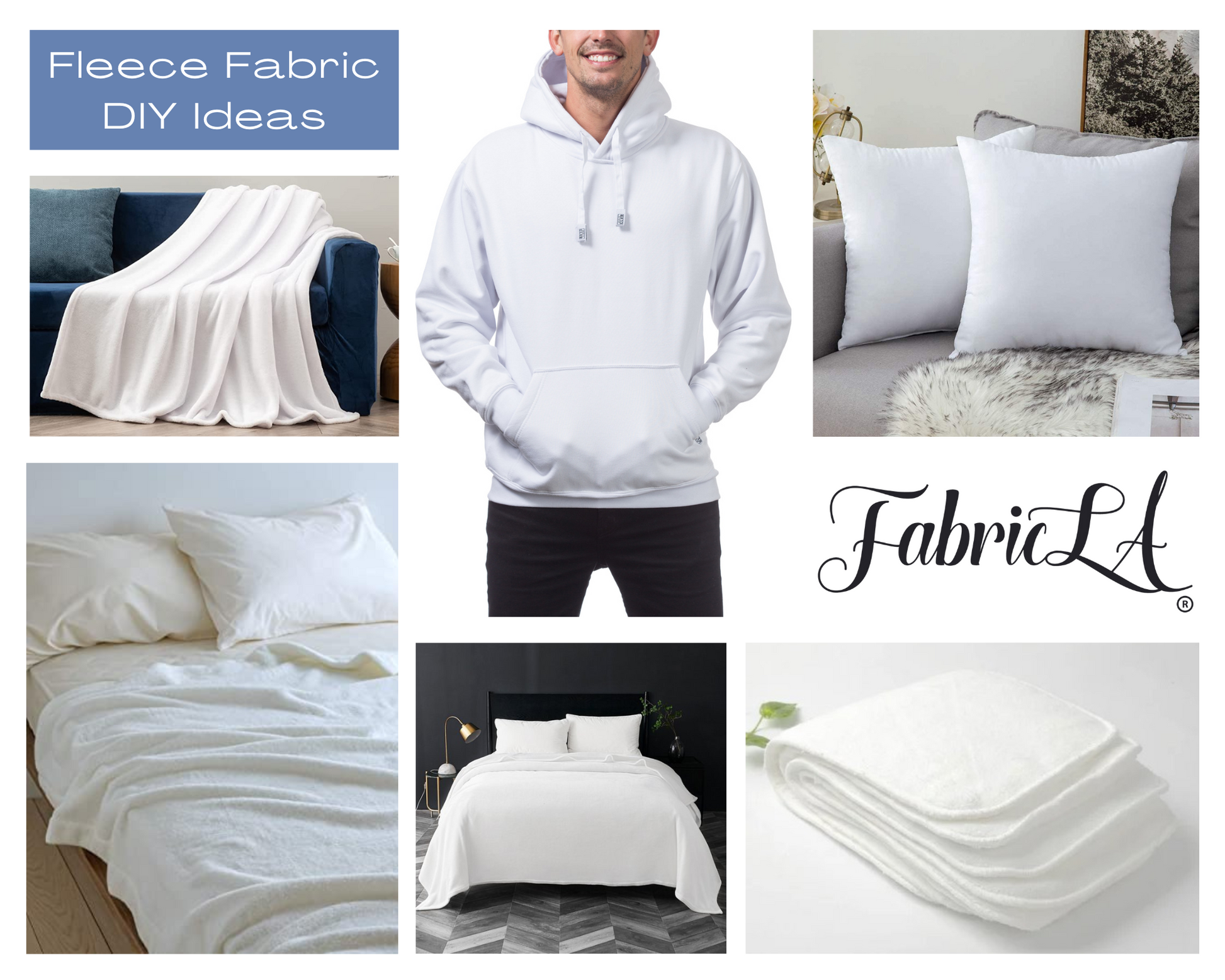 Premium White Sweatshirt Fleece Fabric 60" Wide - Polyester Cotton Blend | FabricLA - Prismatic Fiber Arts