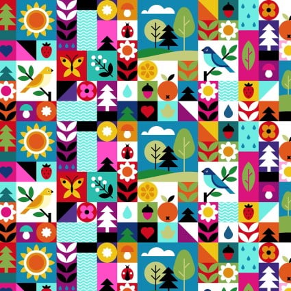 Flock Together Collage Multi Cotton 44"/45" Fabric Per Yard - Prismatic Fiber Arts