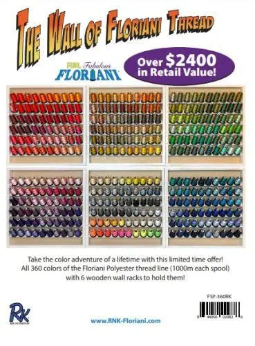 Floriani Great Wall of Thread - 360 Colors + 6 Wood Racks - Prismatic Fiber Arts