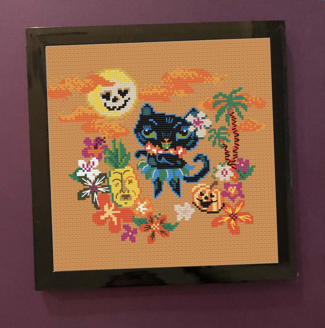 Halloween Hula Kitty by Fluff Counted Cross Stitch Kit - Prismatic Fiber Arts