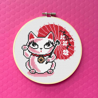 Lucky Kitty by Fluff Counted Cross Stitch Kit - Prismatic Fiber Arts