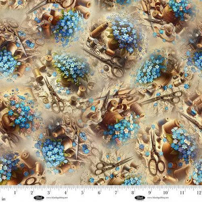 Forget Me Not Cream Cotton 44"/45" Fabric Per Yard - Prismatic Fiber Arts