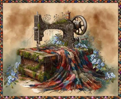 Forget Me Not Tan Panel Cotton 44"/45" Fabric Per Yard - Prismatic Fiber Arts
