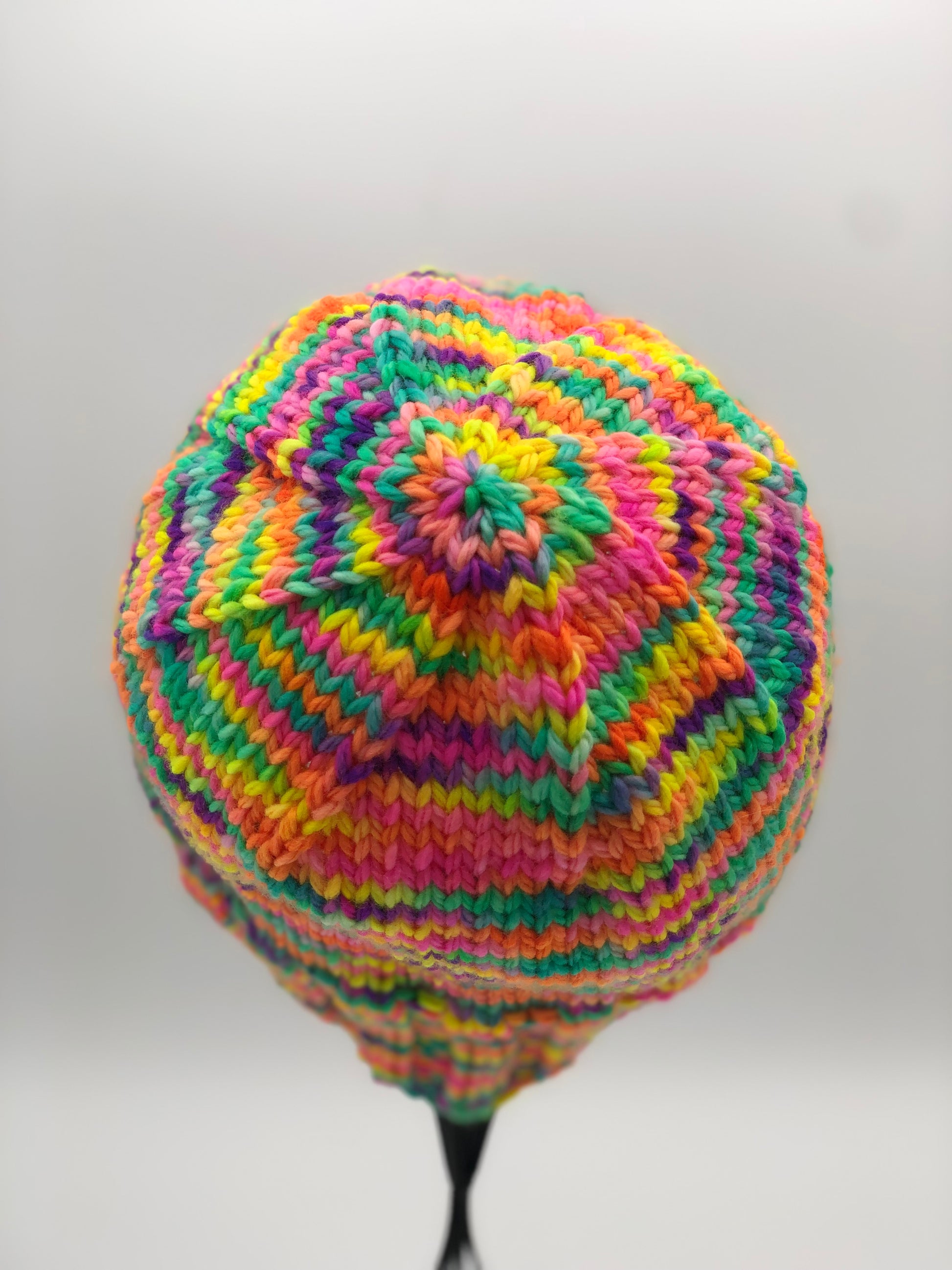 Hot Pink Rainbow Beanie - Prismatic Fiber Arts