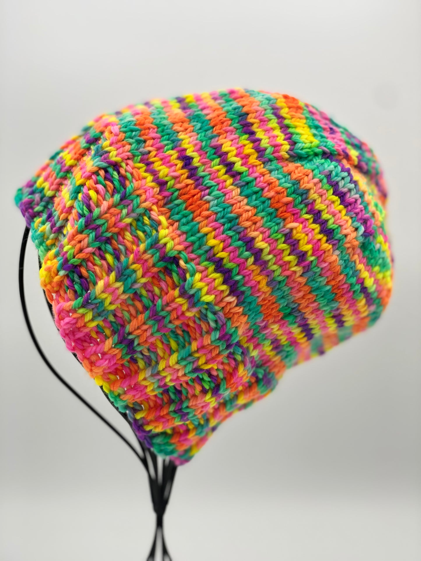 Hot Pink Rainbow Beanie - Prismatic Fiber Arts