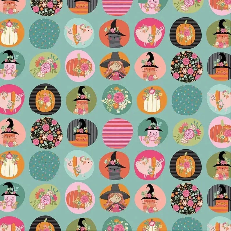 Fun Dots Poppie Cotton Teal 44"/45" Fabric Per Yard - Prismatic Fiber Arts