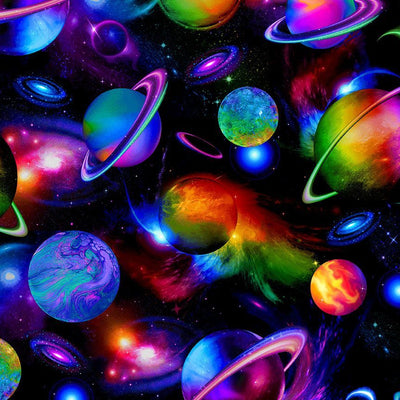 Black Bright Solar System Cotton 44"/45" Fabric Per Yard - Prismatic Fiber Arts