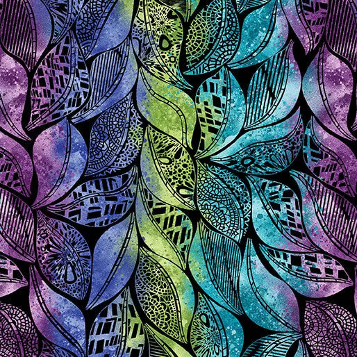 Go with the Flow Black/Multi Cotton 44"/45" Fabric Per Yard - Prismatic Fiber Arts