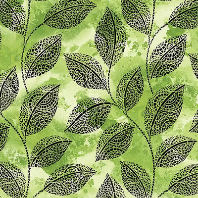 Go with the Flow Mosaic Leaves Lime Cotton 44"/45" Fabric Per Yard - Prismatic Fiber Arts