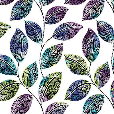 Go with the Flow Mosaic Leaves White/Multi Cotton 44"/45" Fabric Per Yard - Prismatic Fiber Arts