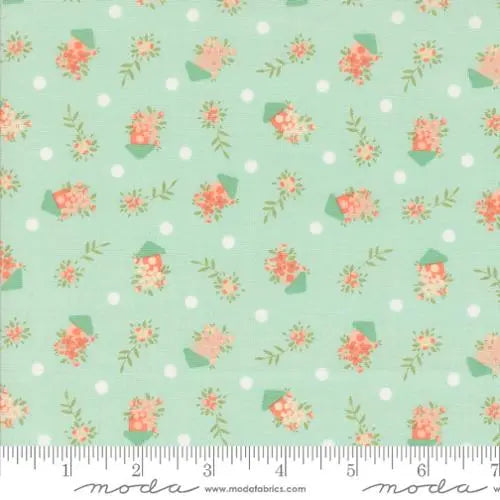 Aqua Abloom Robins Egg Birdhouses Novelty Houses Floral 44"/45" Fabric Per Yard - Prismatic Fiber Arts