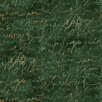 Green Fluidity Script Small Cotton 44”/45" Fabric Per Yard - Prismatic Fiber Arts