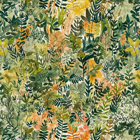 Green Foliage Dinoroars! Wideback Cotton Fabric per yard - Prismatic Fiber Arts