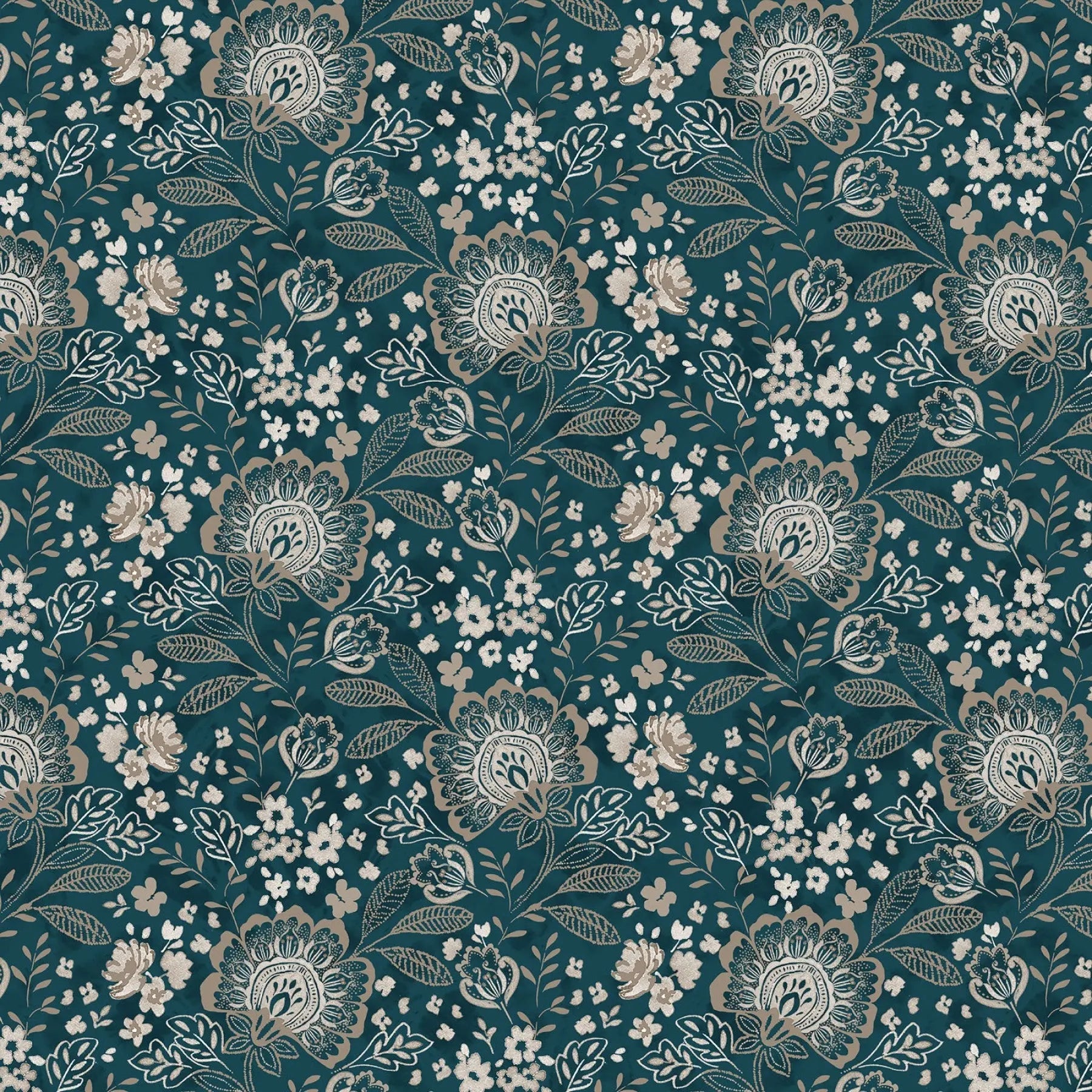 Green Jacobean Allover Elizabeth Wideback Fabric Per Yard - Prismatic Fiber Arts